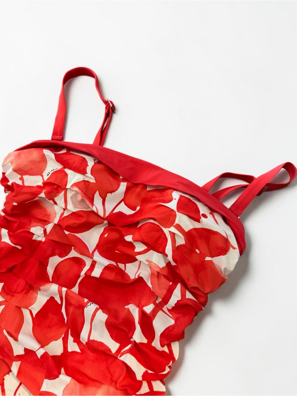 SHAN floral leaf print one piece swimsuit, orange/red size 10 - Picture 4 of 10